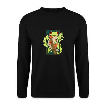 Green frog with red eyes - Unisex Sweatshirt - black - Front - Alina (178cm) & Michal (187cm)
