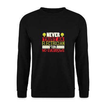 Lustige Elektrikerhemd-Augenbrauen - Unisex Pullover - Schwarz - Vorne - Alina (178cm) & Michal (187cm)