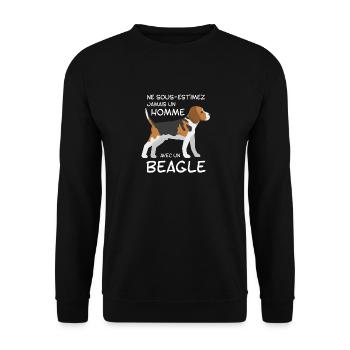 Ne Sous estimez Jamais Un Homme Avec Un Beagle - Sweat-shirt Unisexe - noir - Devant - Alina (178cm) & Michal (187cm)