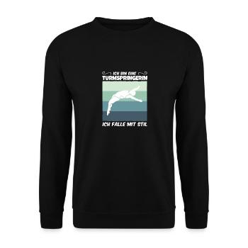 Turmspringen Wasserspringen Sprungturm - Fallen - Unisex Pullover - Schwarz - Vorne - Alina (178cm) & Michal (187cm)