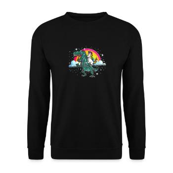 Einhorn reitet Dinosaurier Dino T-Rex Einhörner - Unisex Pullover - Schwarz - Vorne - Alina (178cm) & Michal (187cm)