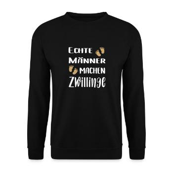 Zwillings Papa | Echte Männer machen Zwillinge - Unisex Pullover - Schwarz - Vorne - Alina (178cm) & Michal (187cm)