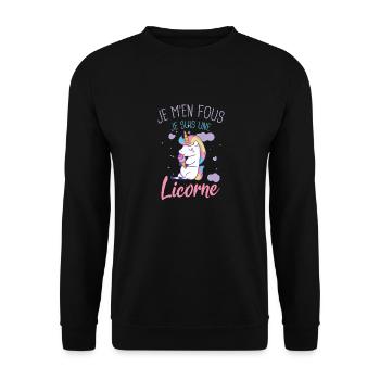 Je M'en Fous je suis une licorne Cadeau - Unisex Sweatshirt - black - Front - Alina (178cm) & Michal (187cm)