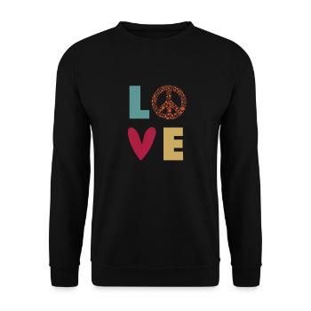Love Peace - Liebe Frieden Herz- Retro Farben - Unisex Pullover - Schwarz - Vorne - Alina (178cm) & Michal (187cm)