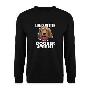 Mit einem Cocker Spaniel ist das Leben besser - Unisex Pullover - Schwarz - Vorne - Alina (178cm) & Michal (187cm)