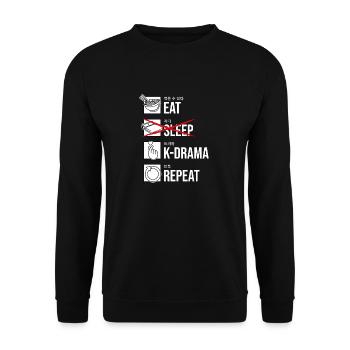 Eat Sleep K-Drama Repeat, coréen - Sweat-shirt Unisexe - noir - Devant - Alina (178cm) & Michal (187cm)