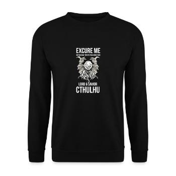 Lord Savior Cthulhu Funny Parodie Religion - Unisex Pullover - Schwarz - Vorne - Alina (178cm) & Michal (187cm)