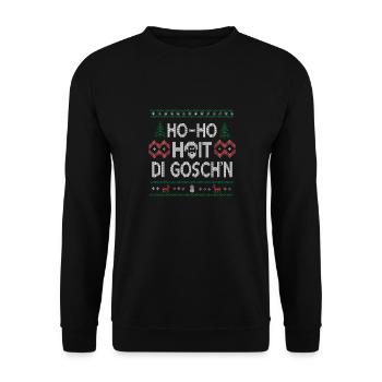 Weihnachtlicher Humor: Ho-Ho-Halt die Goschn - Unisex Pullover - Schwarz - Vorne - Alina (178cm) & Michal (187cm)