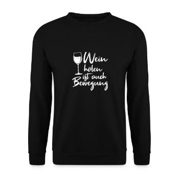 Wein holen ist auch Bewegung - Unisex Pullover - Schwarz - Vorne - Alina (178cm) & Michal (187cm)