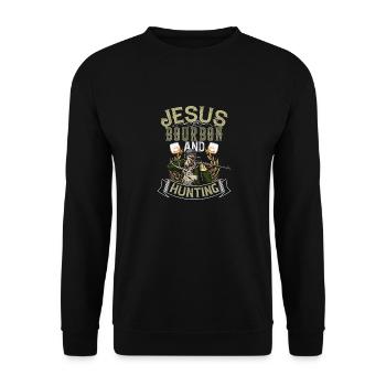 Jesus Bourbon und Jagddruck für Männer Papa - Unisex Pullover - Schwarz - Vorne - Alina (178cm) & Michal (187cm)