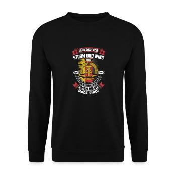 Vorsicht vor Ossis – DDR-Humor mit Ostalgie-Touch - Unisex Pullover - Schwarz - Vorne - Alina (178cm) & Michal (187cm)