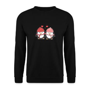 Pinguin Paar Liebe - Unisex Pullover - Schwarz - Vorne - Alina (178cm) & Michal (187cm)