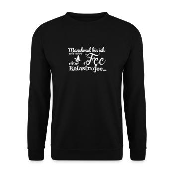 Fee Katastrofee Katastrophe Wortspiel lustig - Unisex Pullover - Schwarz - Vorne - Alina (178cm) & Michal (187cm)
