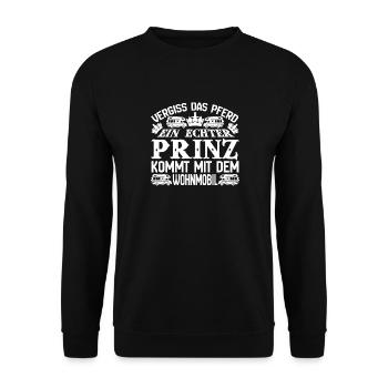 Camper - Prinz im Wohnmobil - Unisex Pullover - Schwarz - Vorne - Alina (178cm) & Michal (187cm)