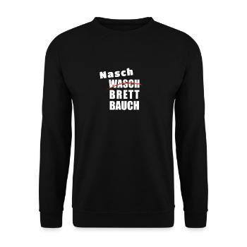 Naschbrettbauch Waschbrettbauch Lustiger Humor - Unisex Pullover - Schwarz - Vorne - Alina (178cm) & Michal (187cm)