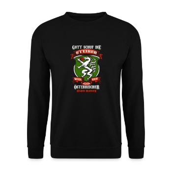 Gott schuf Steirer – Helden für Österreich - Unisex Pullover - Schwarz - Vorne - Alina (178cm) & Michal (187cm)