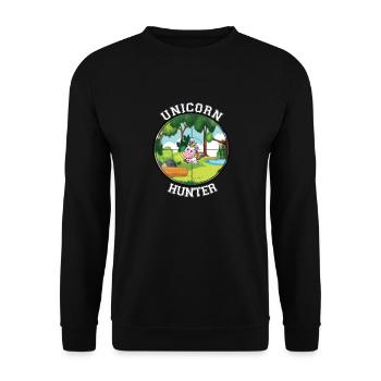 Einhorn Jäger Unicorn Geschenk-Idee Weihnachten - Unisex Pullover - Schwarz - Vorne - Alina (178cm) & Michal (187cm)