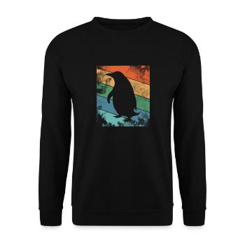 Retro Pinguin Bunt - Unisex Pullover - Schwarz - Vorne - Alina (178cm) & Michal (187cm)
