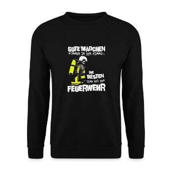 Die besten Mädchen sind bei der Feuerwehr - Unisex Pullover - Schwarz - Vorne - Alina (178cm) & Michal (187cm)