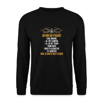 Drohne Drohnen Pilot Drone Quadrocopter Geschenk - Unisex Pullover - Schwarz - Vorne - Alina (178cm) & Michal (187cm)