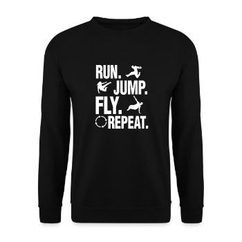 Führen Sie Jump Fly Repeat Parkour Training Fun Gift - Unisex Pullover - Schwarz - Vorne - Alina (178cm) & Michal (187cm)