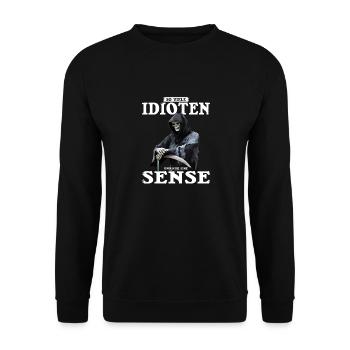 So viel Idioten - und nur eine Sense! Skull Shirt - Unisex Pullover - Schwarz - Vorne - Alina (178cm) & Michal (187cm)