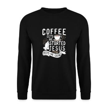 Le café me fait démarrer Jésus me permet de continuer - Sweat-shirt Unisexe - noir - Devant - Alina (178cm) & Michal (187cm)