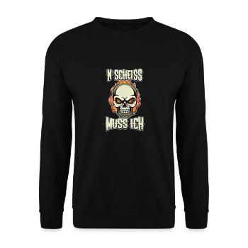 N Scheiss muss ich Design Totenkopf - Unisex Pullover - Schwarz - Vorne - Alina (178cm) & Michal (187cm)