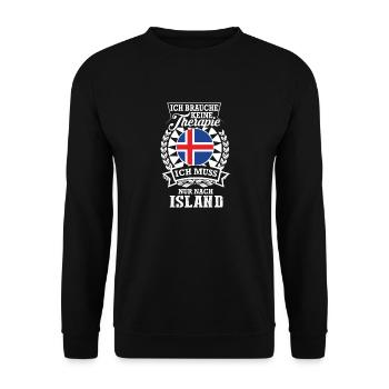 Ich brauche keine Therapie – Ich muss nach Island - Unisex Pullover - Schwarz - Vorne - Alina (178cm) & Michal (187cm)