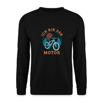 ich bin der Motor Mountainbike Biker - Unisex Pullover - Schwarz - Vorne - Alina (178cm) & Michal (187cm)