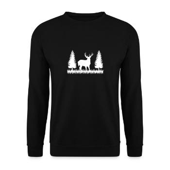 Hirsch Natur Wald Motiv für Naturfreunde - Unisex Pullover - Schwarz - Vorne - Alina (178cm) & Michal (187cm)