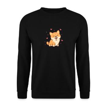 Netter Shiba Inu Cartoon Style - Unisex Pullover - Schwarz - Vorne - Alina (178cm) & Michal (187cm)