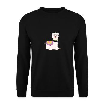 Schlafendes Alpaka - Unisex Pullover - Schwarz - Vorne - Alina (178cm) & Michal (187cm)