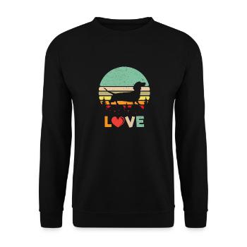 Retro Liebe Wiener Hund Shirt - Vintage Dackel Sh - Unisex Pullover - Schwarz - Vorne - Alina (178cm) & Michal (187cm)