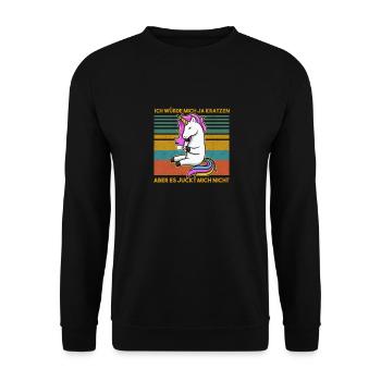 Es Juckt Mich Nicht Einhorn Büro Bürohumor - Unisex Pullover - Schwarz - Vorne - Alina (178cm) & Michal (187cm)