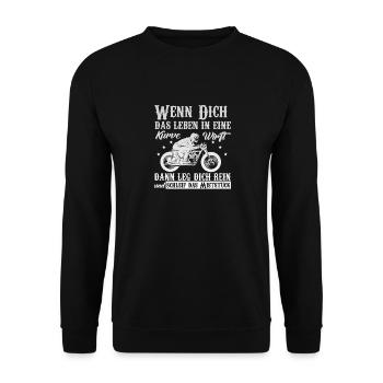 Wenn dich das Leben in eine Kurve wirft Motorrad - Unisex Pullover - Schwarz - Vorne - Alina (178cm) & Michal (187cm)