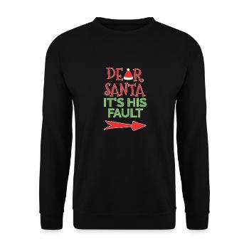 Lieber Weihnachtsmann, es ist SEIN Fehler - Mit einem Pfeil - Unisex Pullover - Schwarz - Vorne - Alina (178cm) & Michal (187cm)