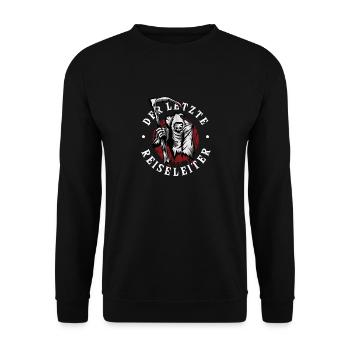 Der Letzte Reiseleiter Sensenmann Reisebüro - Unisex Pullover - Schwarz - Vorne - Alina (178cm) & Michal (187cm)