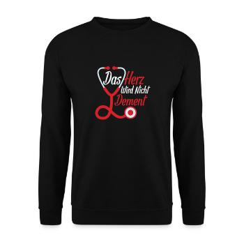 Das Herz wird Nicht Dement Altenpflegerin Pflege - Unisex Pullover - Schwarz - Vorne - Alina (178cm) & Michal (187cm)