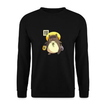Funny Japanese cartoon character Tanuki Yokai - Unisex Sweatshirt - black - Front - Alina (178cm) & Michal (187cm)