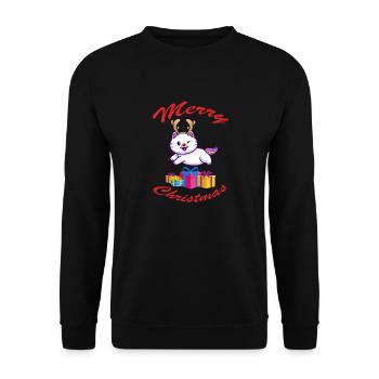 Katze Weihnachten Christmas Rentier Geschenke - Unisex Pullover - Schwarz - Vorne - Alina (178cm) & Michal (187cm)