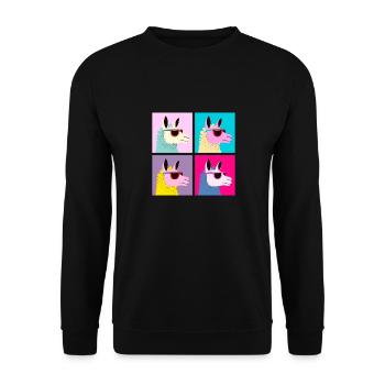 Pop-Art - Lama mit Sonnenbrille - Unisex Pullover - Schwarz - Vorne - Alina (178cm) & Michal (187cm)