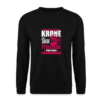 Feuerwehr freiwillige Feuerwehr Feuerwehrmann Frau - Unisex Pullover - Schwarz - Vorne - Alina (178cm) & Michal (187cm)