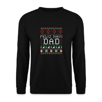 Feliz Navi DAD - Hässlicher Weihnachtspullover unverzichtbar - Unisex Pullover - Schwarz - Vorne - Alina (178cm) & Michal (187cm)