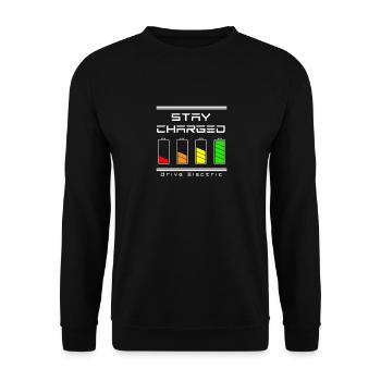 STAY CHARGED - e-car electric car emobility - Unisex Sweatshirt - black - Front - Alina (178cm) & Michal (187cm)