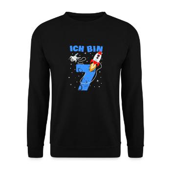 Rakete Astronaut 7. Geburtstag 7 Jahre Weltraum - Unisex Pullover - Schwarz - Vorne - Alina (178cm) & Michal (187cm)