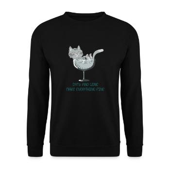 cat's and wine make everything fine. Waldkatze - Unisex Pullover - Schwarz - Vorne - Alina (178cm) & Michal (187cm)