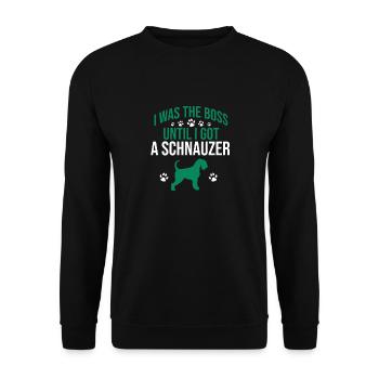 Ich war der Chef, bis ich einen Schnauzer bekam - Unisex Pullover - Schwarz - Vorne - Alina (178cm) & Michal (187cm)