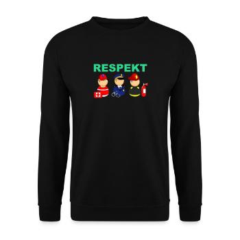 Respekt Einsatzkräfte Polizei Feuerwehr Sanitäter - Unisex Pullover - Schwarz - Vorne - Alina (178cm) & Michal (187cm)