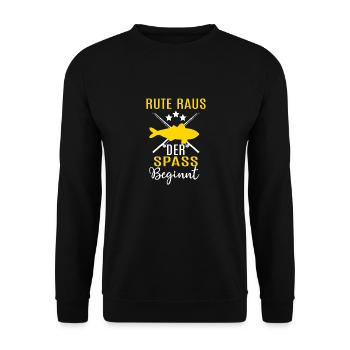 Rute Raus Der Spass Beginnt Angeln Angler - Unisex Pullover - Schwarz - Vorne - Alina (178cm) & Michal (187cm)